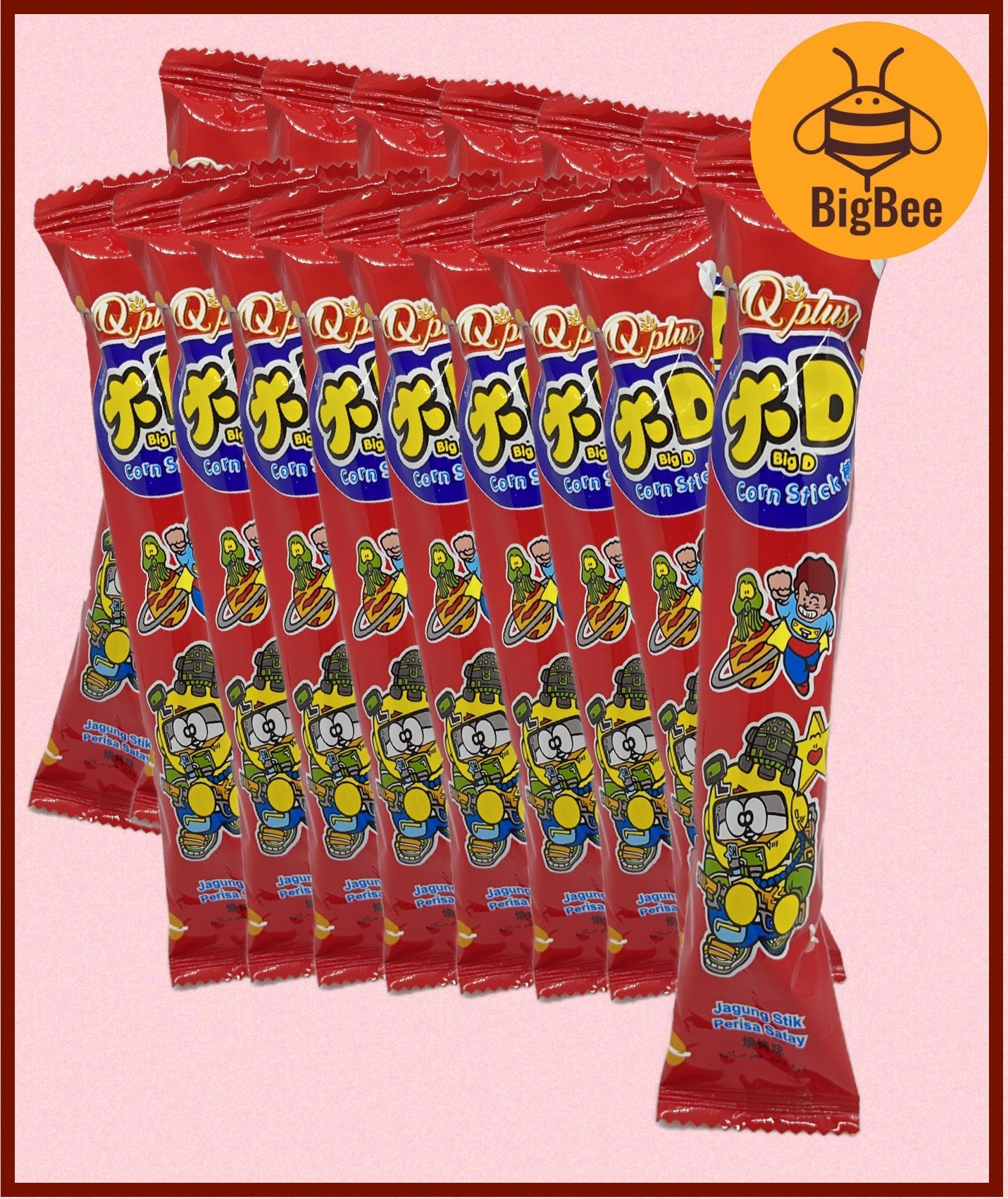 Q Plus Big D Corn Stick Satay - 6g x 20pkts (Halal) Jagung Stik Perisa Satay 大D棒 Corn Snack Old School Chips
