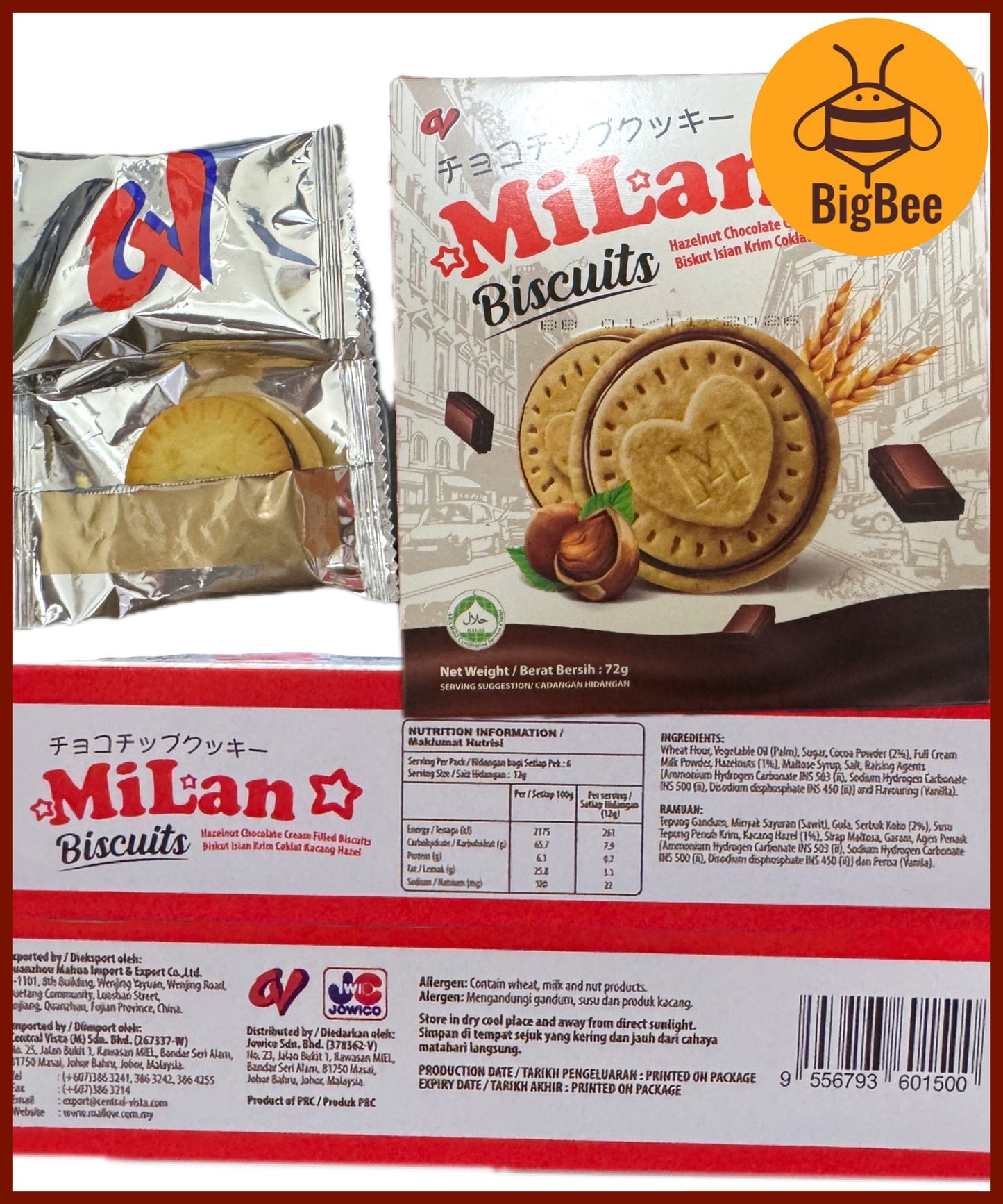 CV Milan Biscuits - 72g (Halal) Hazelnut Chocolate Cream Filled Biscuits
