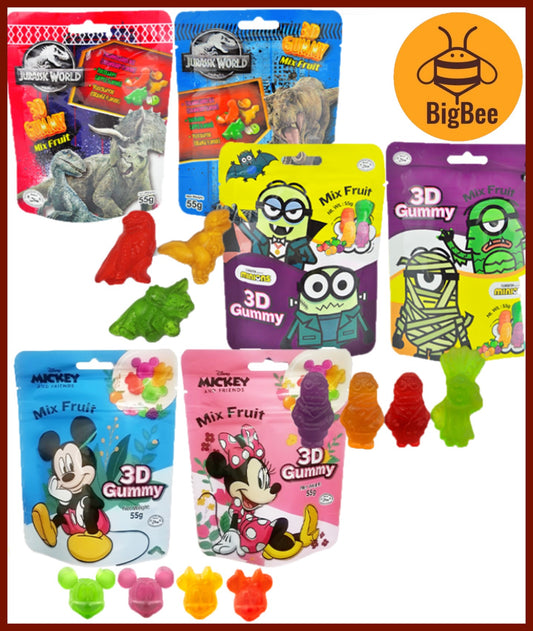 3D Gummy - 55g/pkt Mickey Mouse & Friends / Jurassic World / Minions 3D Gummy Mix Fruit Flavour
