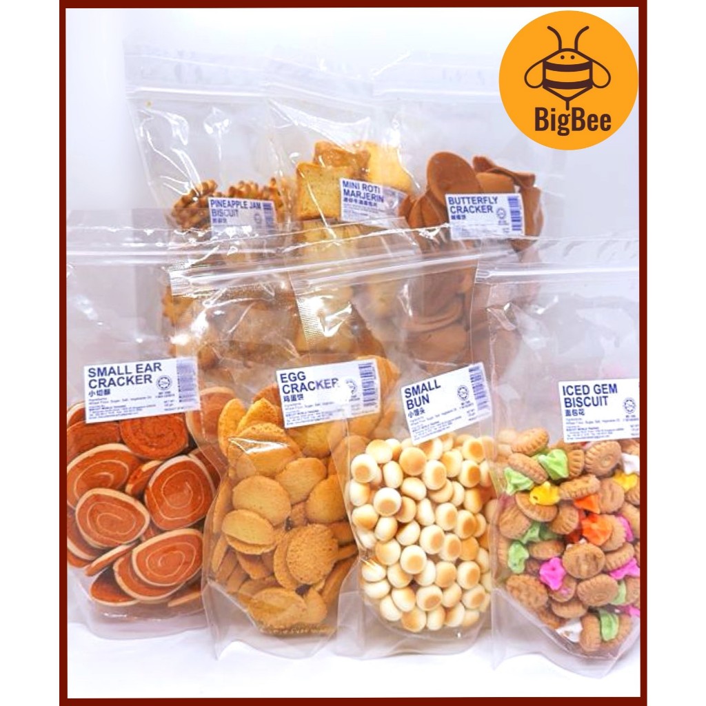 Biscuits - 130-150g+/- Iced Gem Baby Ball Egg Cracker Pineapple Jam Flying Fish Mini Soda Roti Kok Marjerin Old School