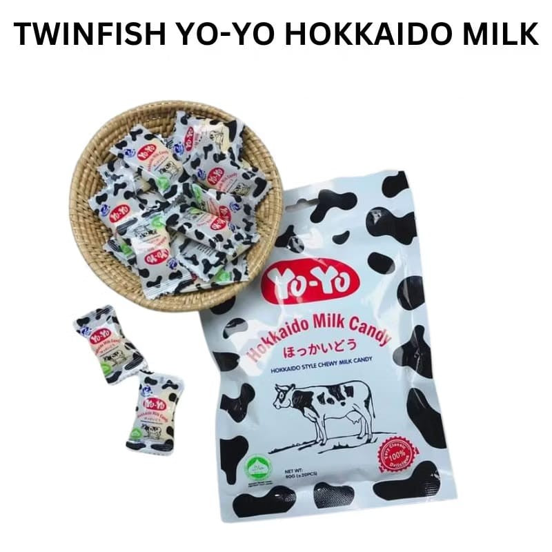 TwinFish - (Halal) 80g/pkt Hokkaido Milk Candy / 150g/pkt Makiato Nougat / 150g/pkt Crystal Boba Candy