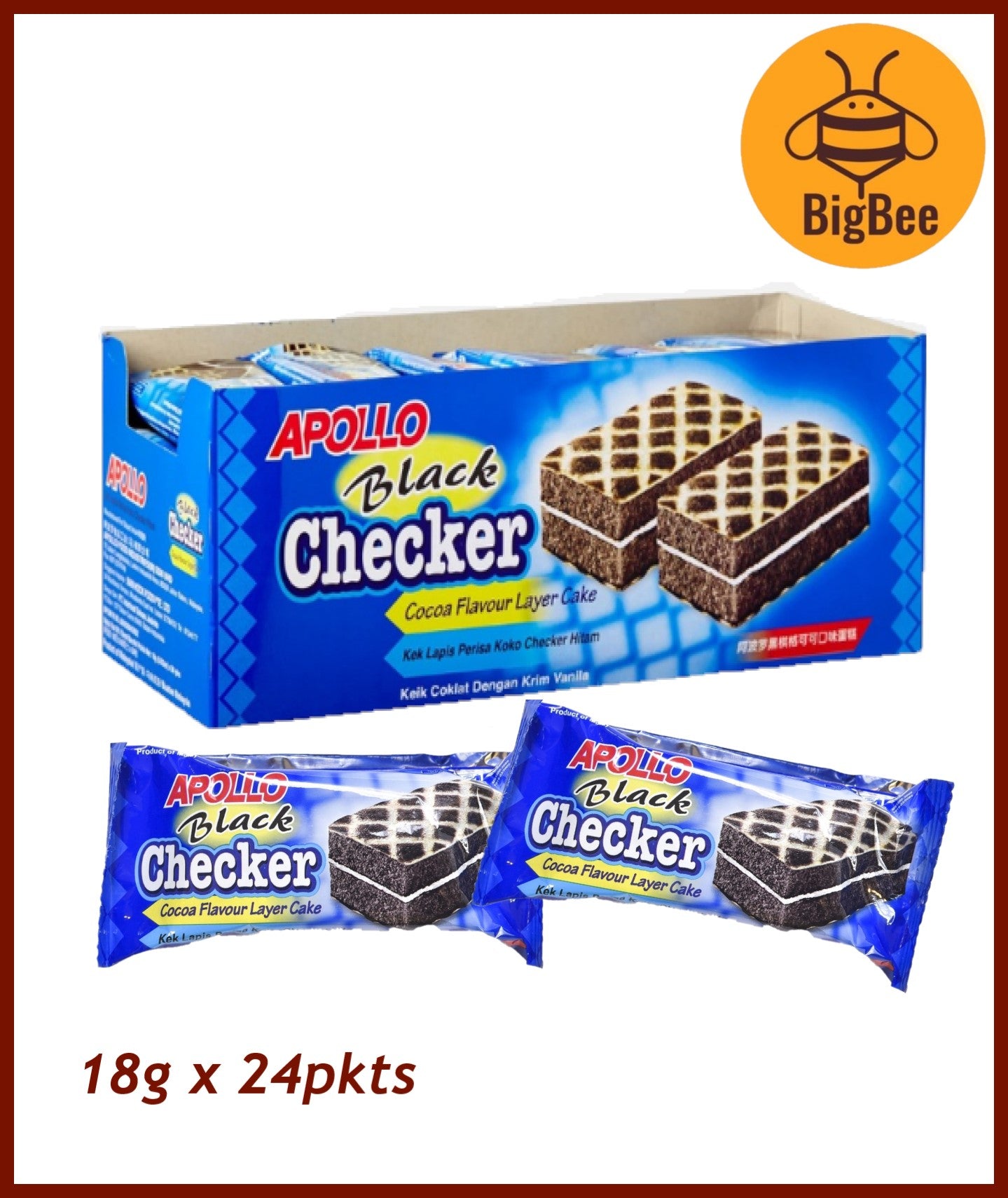 Apollo Layer Cake - 18g x 24pkts Original / Pandan / Chocolate / Cocoa / Banana / Blueberry / Checker Kek Lapis