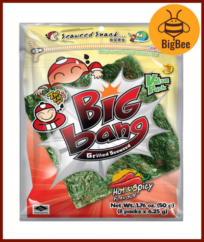 Tao Kae Noi Big Bang - 50g/8Sheets (1pack) Big Bang Seaweed Original / Hot & Spicy / Squid