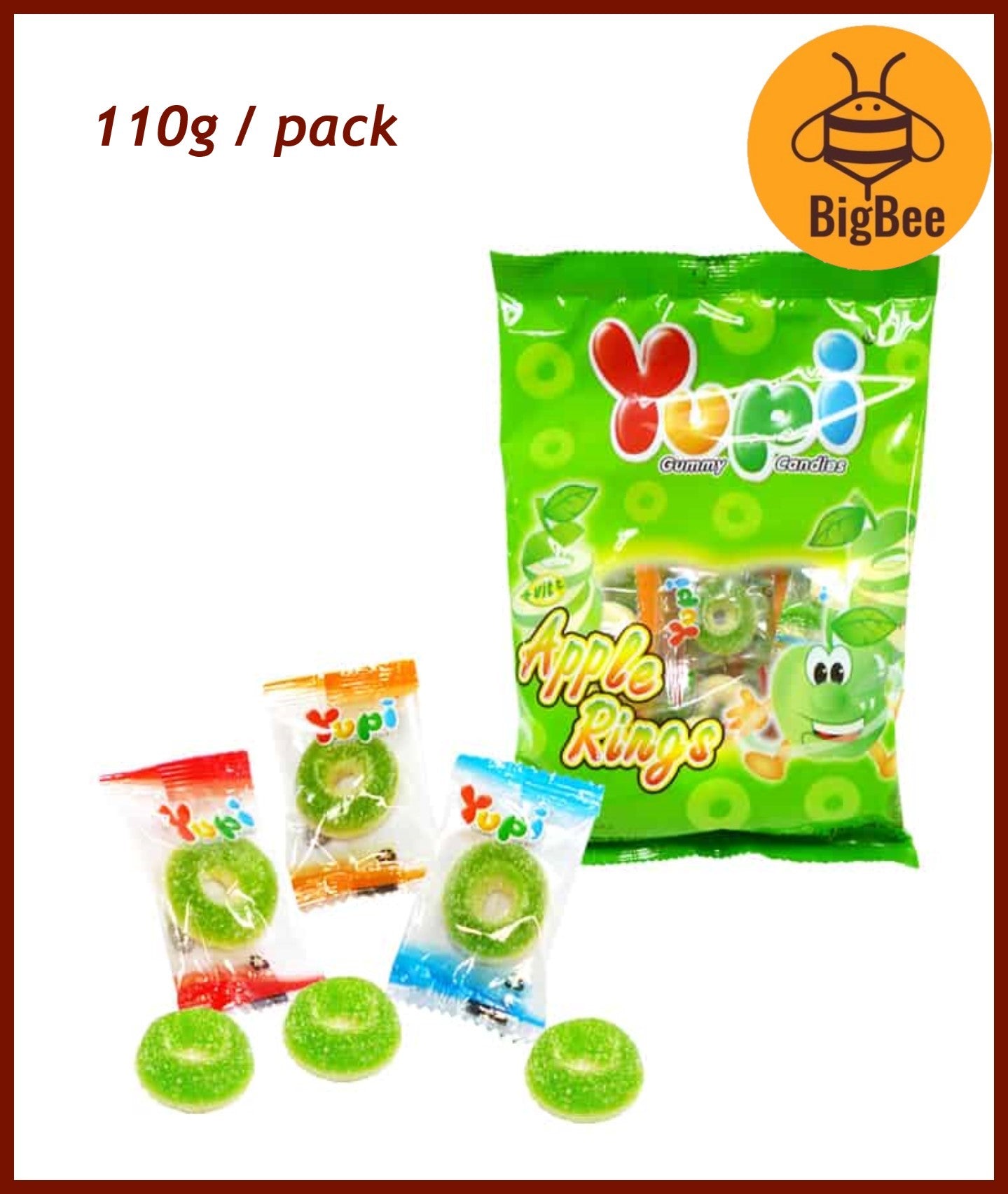 Yupi Gummy - 65g-120g Pizza/Baby Bear/Iced Cola/Neon Stix/Apple Ring/Strawberry Kiss/Fruity Puff/Burgers/Fun Gum/Hot Dog