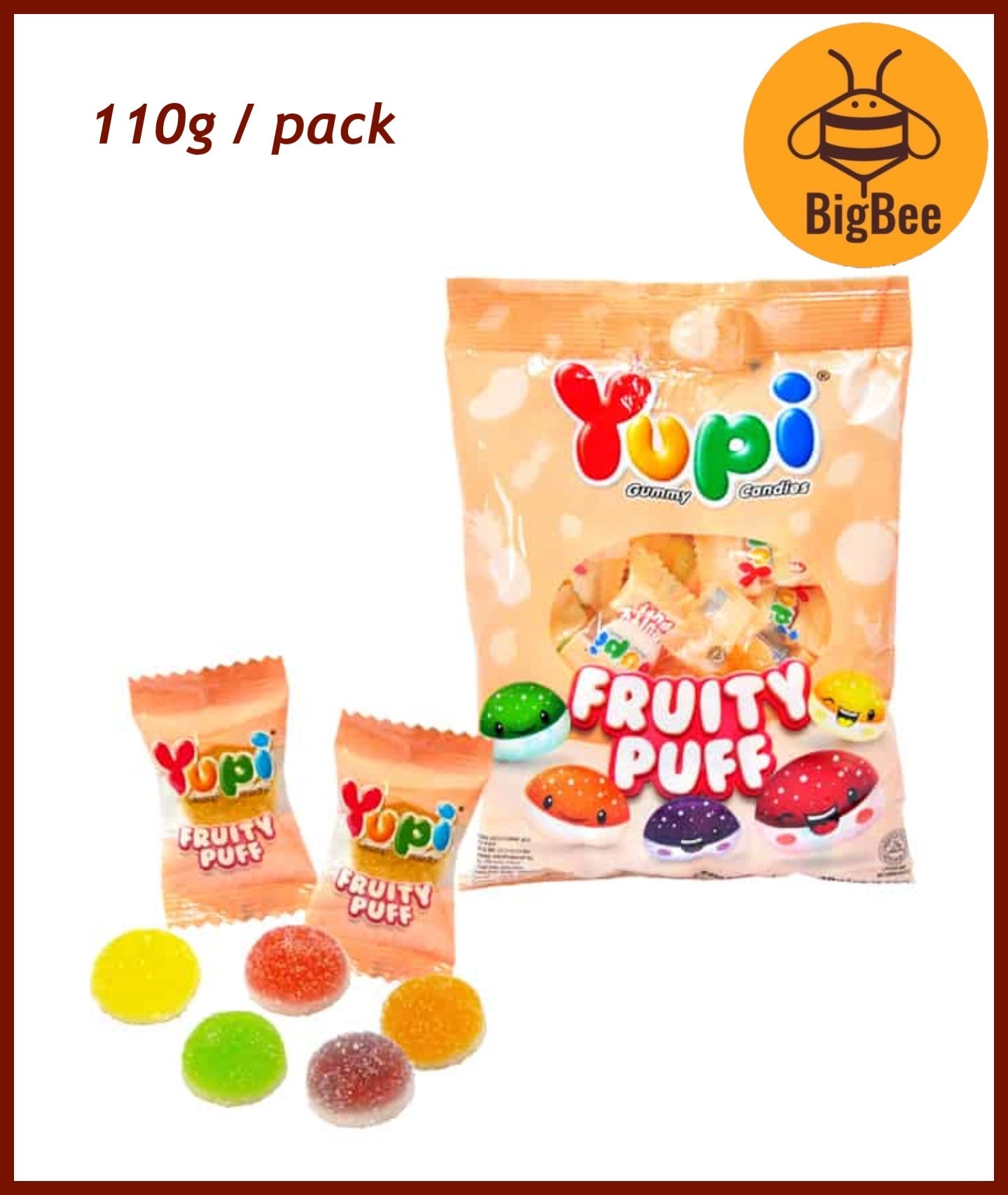 Yupi Gummy - 65g-120g Pizza/Baby Bear/Iced Cola/Neon Stix/Apple Ring/Strawberry Kiss/Fruity Puff/Burgers/Fun Gum/Hot Dog