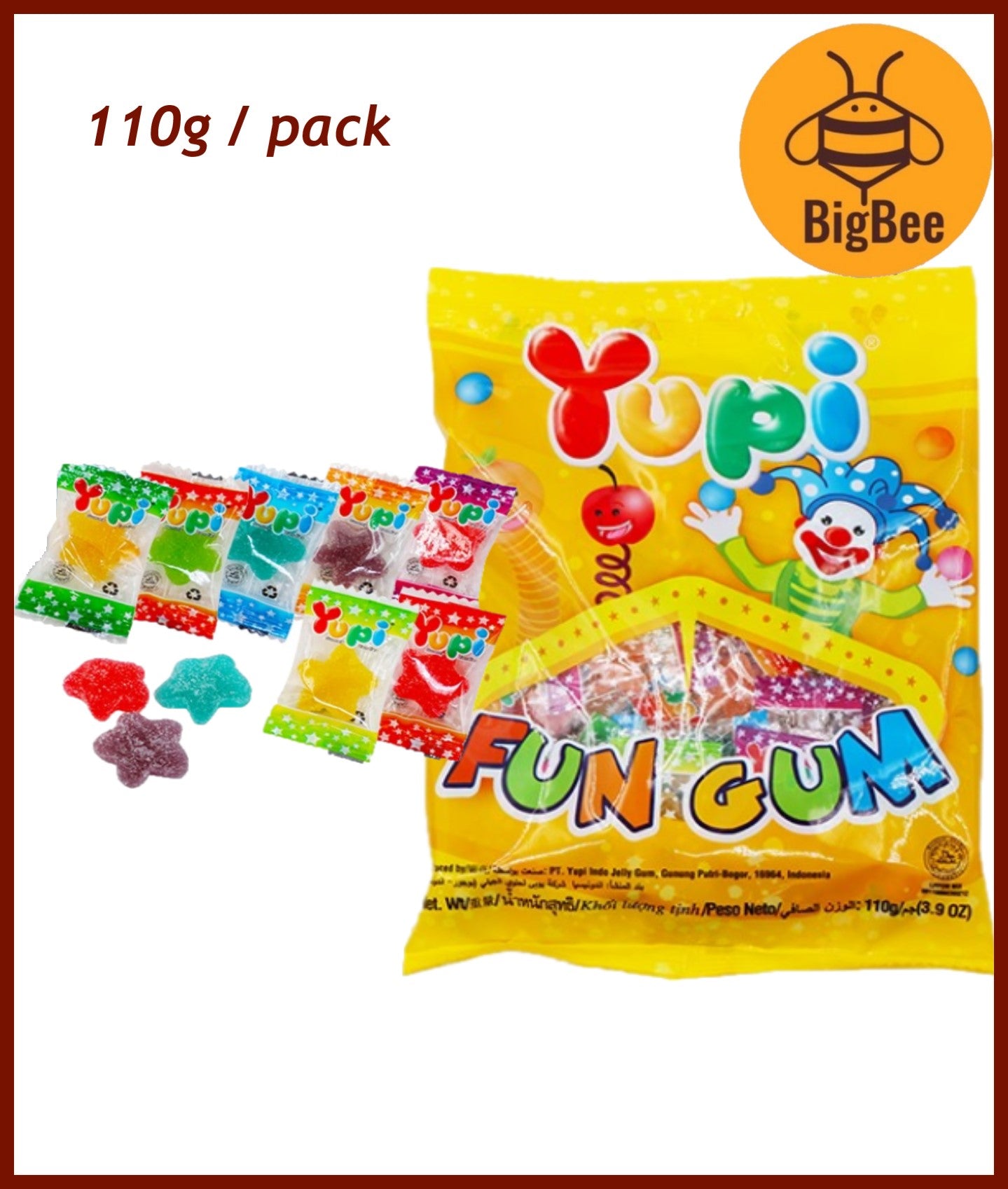 Yupi Gummy - 65g-120g Pizza/Baby Bear/Iced Cola/Neon Stix/Apple Ring/Strawberry Kiss/Fruity Puff/Burgers/Fun Gum/Hot Dog