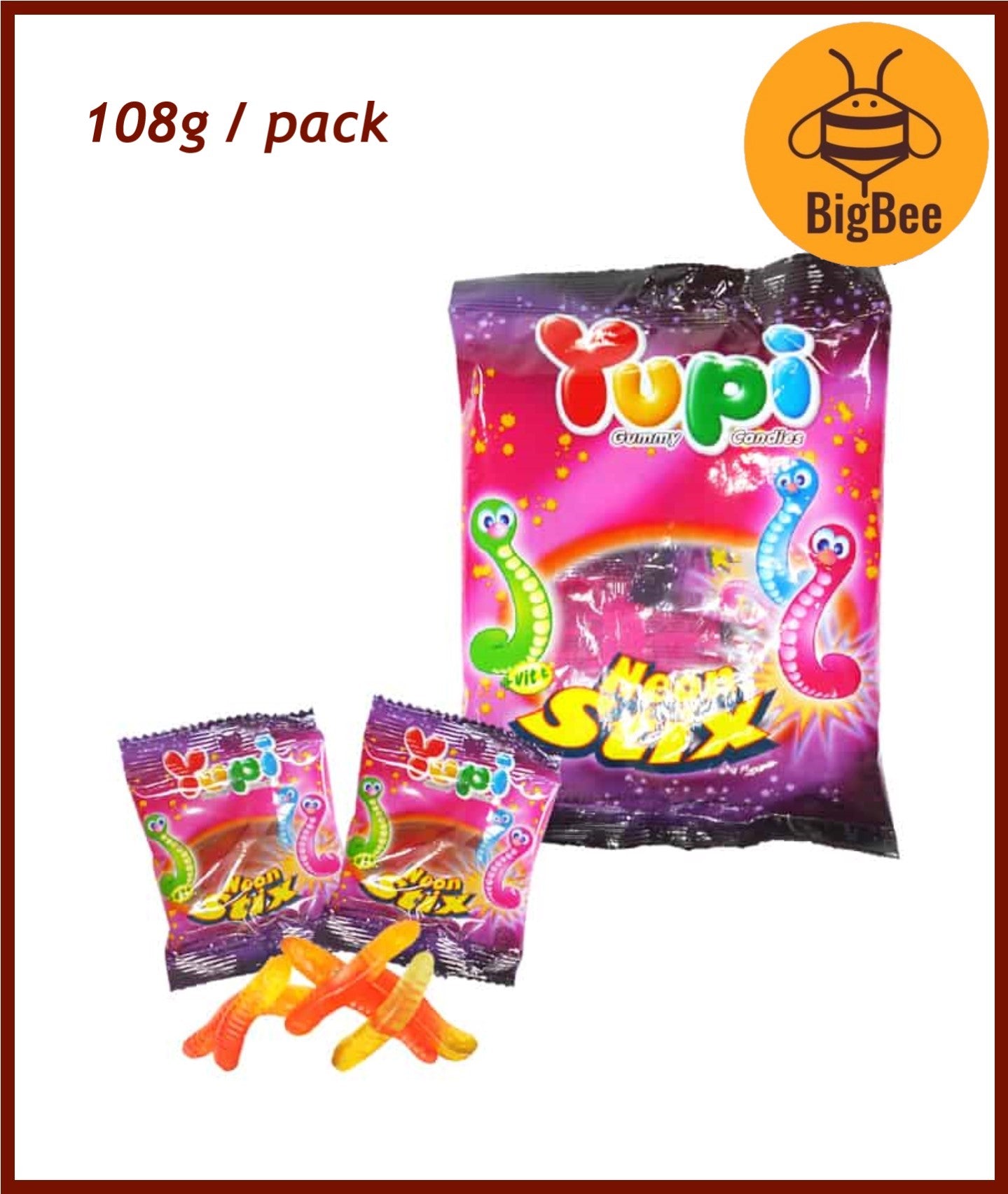 Yupi Gummy - 65g-120g Pizza/Baby Bear/Iced Cola/Neon Stix/Apple Ring/Strawberry Kiss/Fruity Puff/Burgers/Fun Gum/Hot Dog