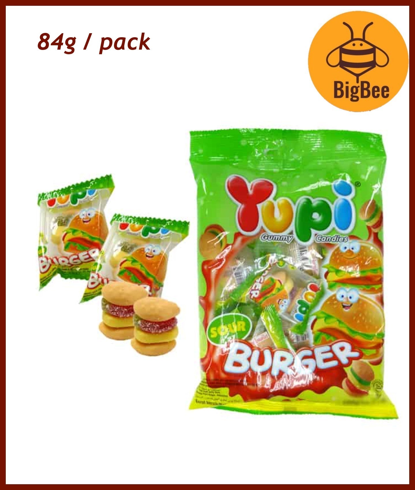 Yupi Gummy - 65g-120g Pizza/Baby Bear/Iced Cola/Neon Stix/Apple Ring/Strawberry Kiss/Fruity Puff/Burgers/Fun Gum/Hot Dog