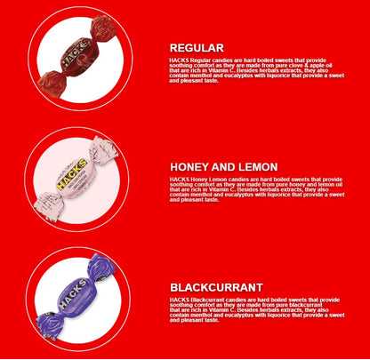 Hacks Candy - 200g / 500g Classic Regular / Honey Lemon / Blackcurrant / Mandarin Ginger / Clove Apple / Halia Limau