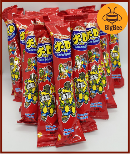 Q Plus Big D Corn Stick Satay - 6g x 20pkts (Halal) Jagung Stik Perisa Satay 大D棒 Corn Snack Old School Chips