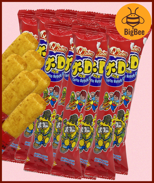 Q Plus Big D Corn Stick Satay - 6g x 20pkts (Halal) Jagung Stik Perisa Satay 大D棒 Corn Snack Old School Chips