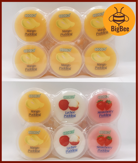 Cocon-118g x 6's(708g) Nata De Coco Pudding (Halal) Mango/Assorted Flavours with Nata De Coco Mango, Lychee, Strawberry