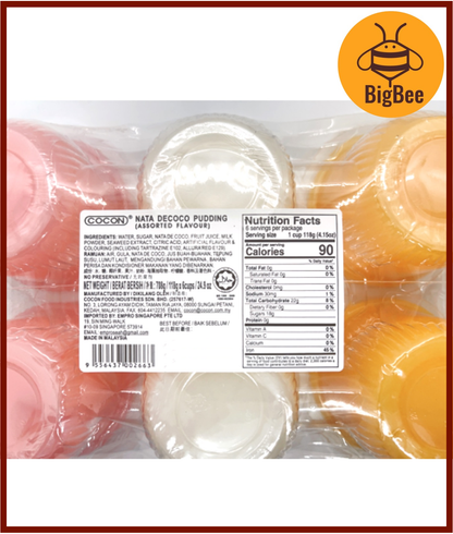 Cocon-118g x 6's(708g) Nata De Coco Pudding (Halal) Mango/Assorted Flavours with Nata De Coco Mango, Lychee, Strawberry