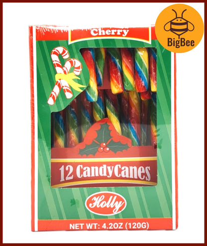 Candy Canes - 12's/box (120g) Red & White Peppermint / Red White & Green Peppermint / Rainbow Cherry Candy Canes X'mas
