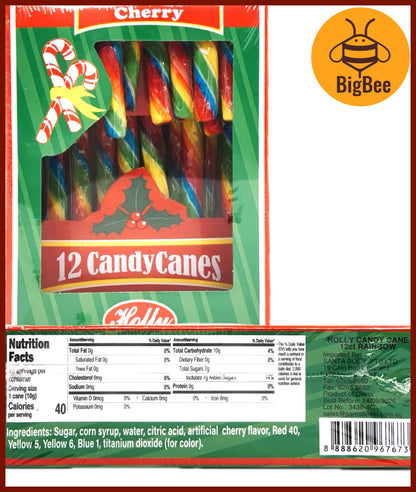 Candy Canes - 12's/box (120g) Red & White Peppermint / Red White & Green Peppermint / Rainbow Cherry Candy Canes X'mas
