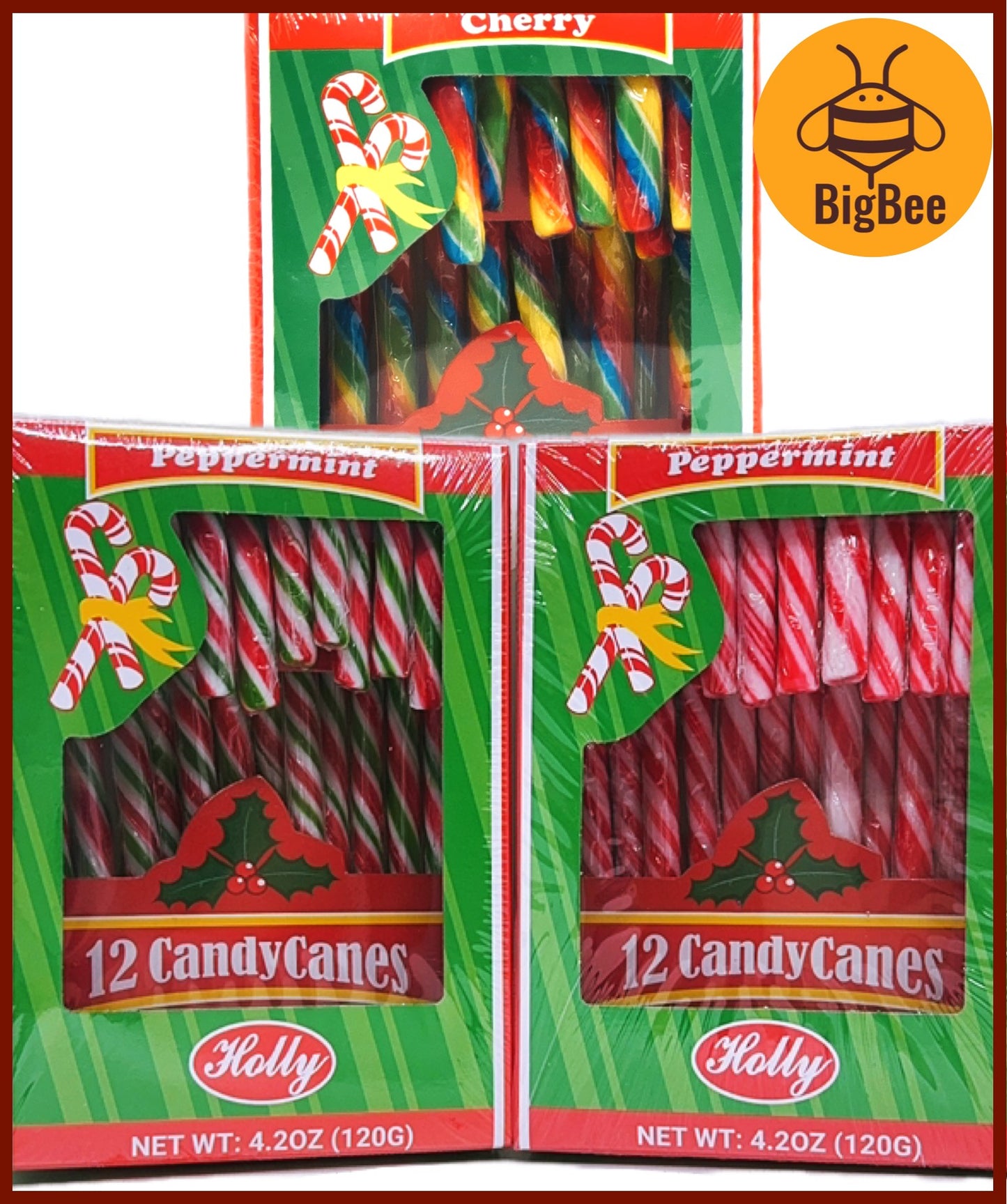 Candy Canes - 12's/box (120g) Red & White Peppermint / Red White & Green Peppermint / Rainbow Cherry Candy Canes X'mas