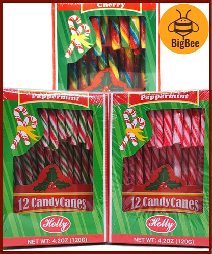 Candy Canes - 12's/box (120g) Red & White Peppermint / Red White & Green Peppermint / Rainbow Cherry Candy Canes X'mas