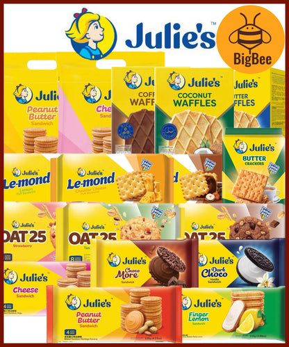 Julie's Sandwich Waffles Crackers Oat 25 Biscuit Series - Butter Crackers / Peanut Butter / Cheese / Lemon / Dark Choco
