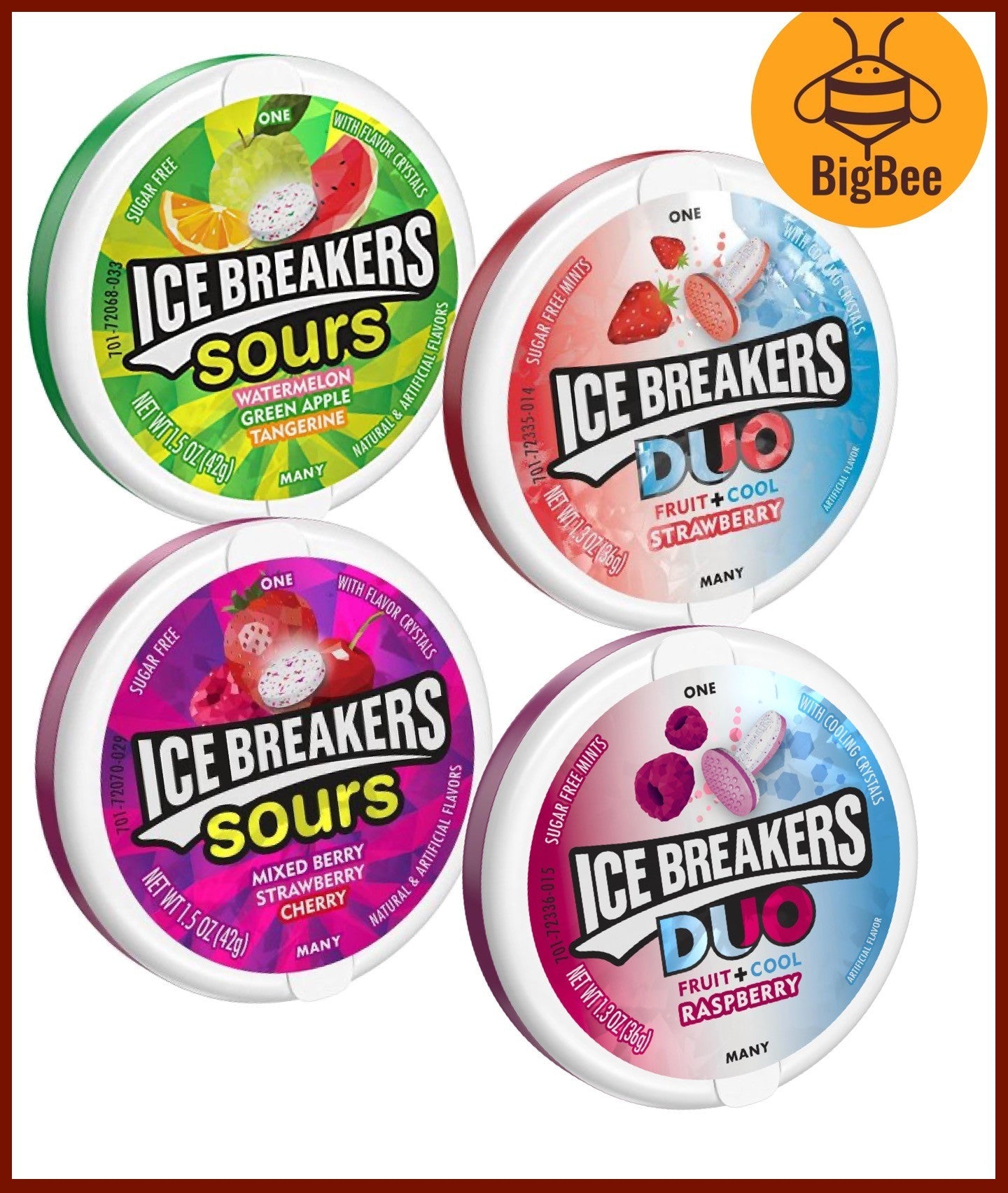 Ice Breakers Mints Candy - 36g / 42g Sugar Free with Flavor Crystals / Duo Cooling Crystals Sours Fruits Sours Berry