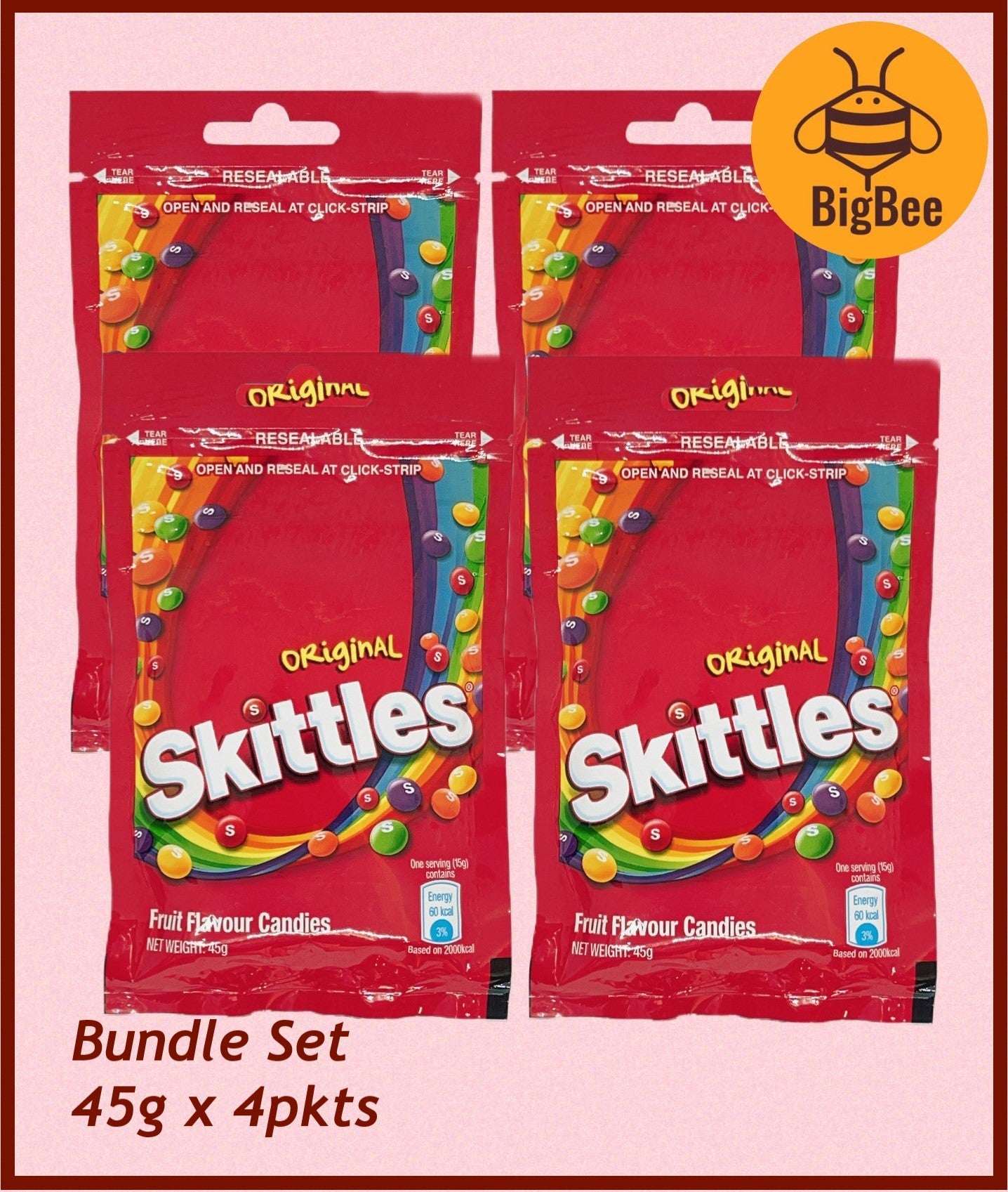 Skittles Packet Candy - 45g /40g x 4pkts / Original / Sour / Fruit Berry / Flower Fruit /Yogurt  Rainbow Candies