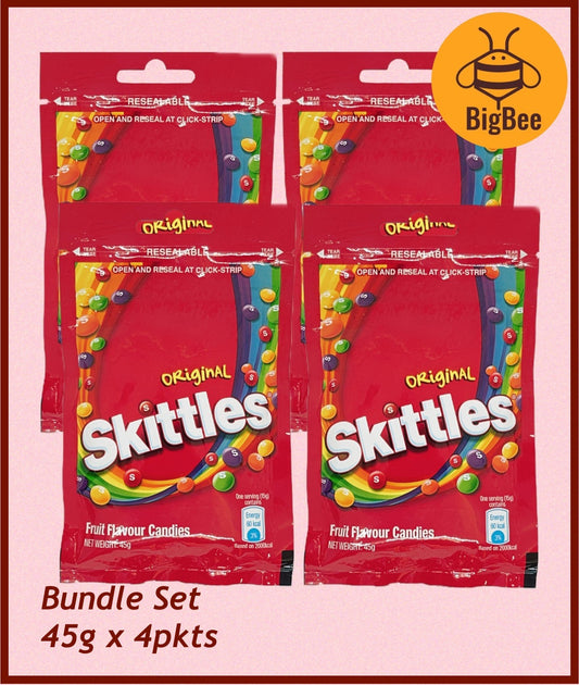 Skittles Packet Candy - 45g /40g x 4pkts / Original / Sour / Fruit Berry / Flower Fruit /Yogurt  Rainbow Candies