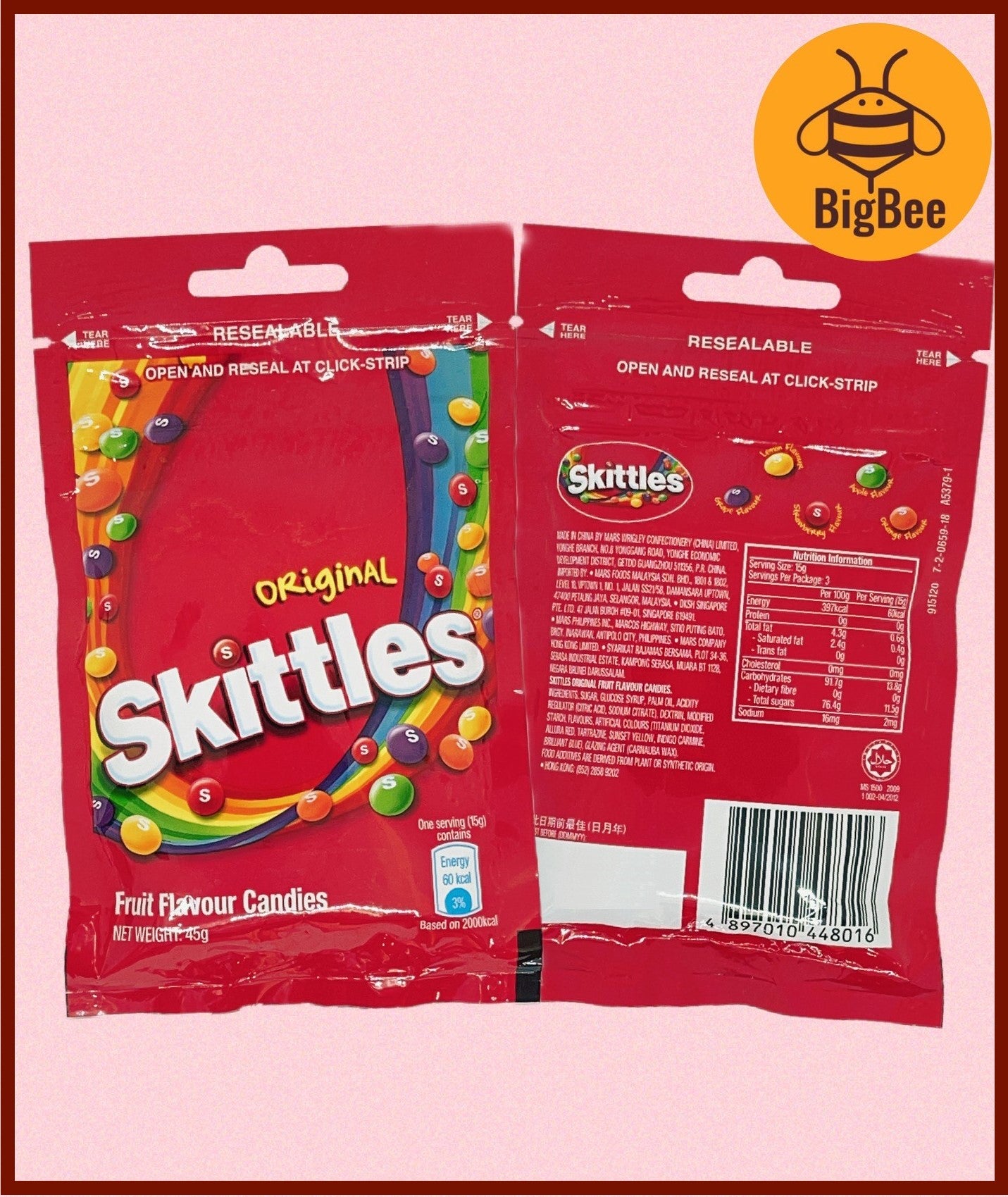Skittles Packet Candy - 45g /40g x 4pkts / Original / Sour / Fruit Berry / Flower Fruit /Yogurt  Rainbow Candies