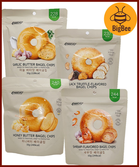 Maikom - 50g/pack Bagel Chips Black Truffle / Garlic Butter / Honey Butter / Shrimp Flavored Baked Non-Fried Chips