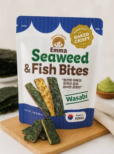 Emma's Choice Seaweed & Fish Bites - 25g/pack Wasabi (Made in Korea) Baked Crispy Non-Fried Snack