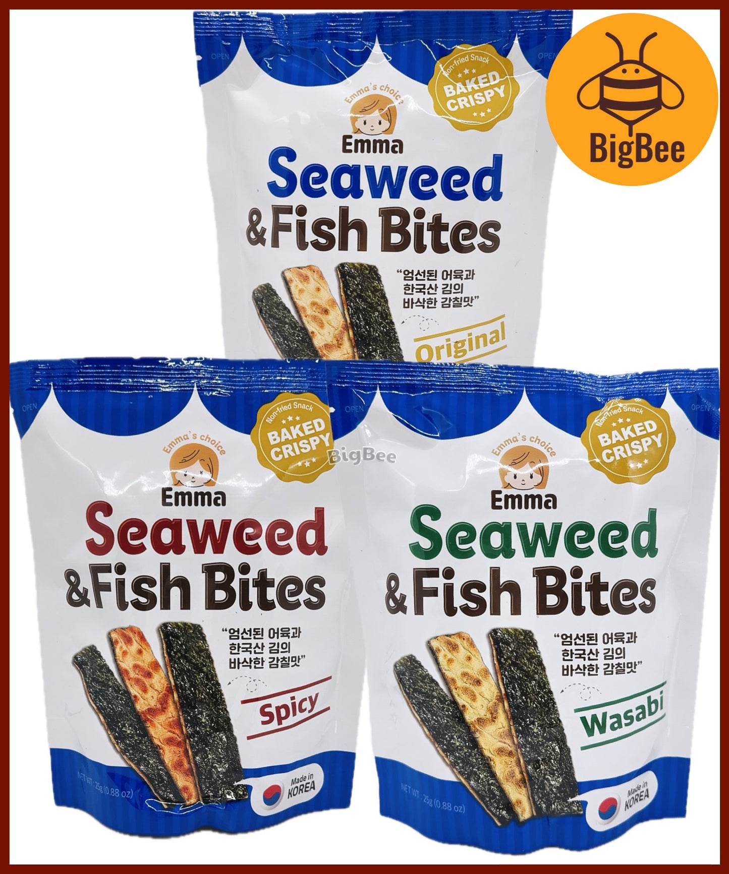 Emma's Choice - 25g/pack Seaweed & Fish Bites Original / Spicy / Wasabi (Made in Korea) Baked Crispy Non-Fried Snack