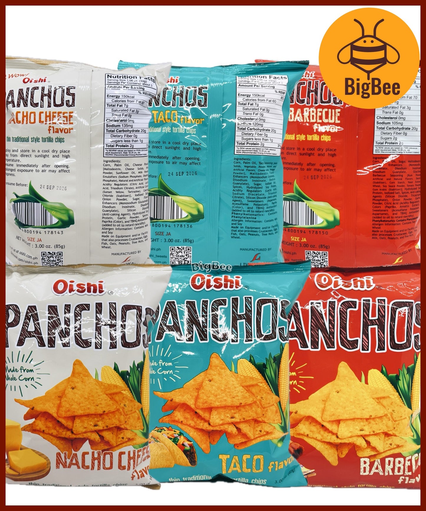 Oishi Pillows Chocolate Filled Crackers, Prawn Crackers, Panchos Nacho Cheese/Taco/BBQ, Oheya! Multi Grain, Potato Fries