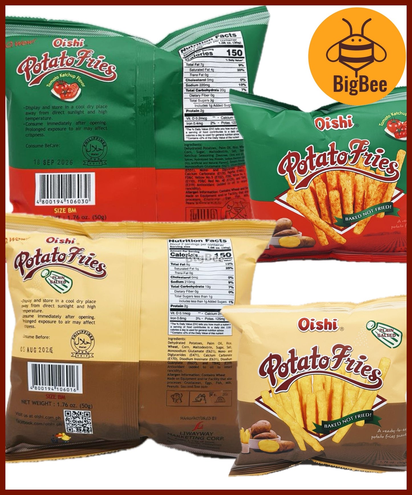 Oishi Pillows Chocolate Filled Crackers, Prawn Crackers, Panchos Nacho Cheese/Taco/BBQ, Oheya! Multi Grain, Potato Fries