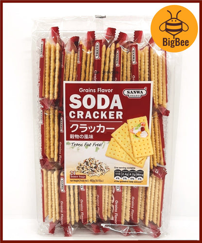 Sanwa Soda Cracker - 480g (21pkts) Saltine / Sesame / Grains / Seaweed / Tomato / Garlic flavor (Halal) Soda Crackers
