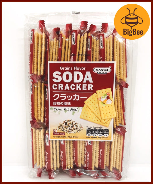Sanwa Soda Cracker - 480g (21pkts) Saltine / Sesame / Grains / Seaweed / Tomato / Garlic flavor (Halal) Soda Crackers