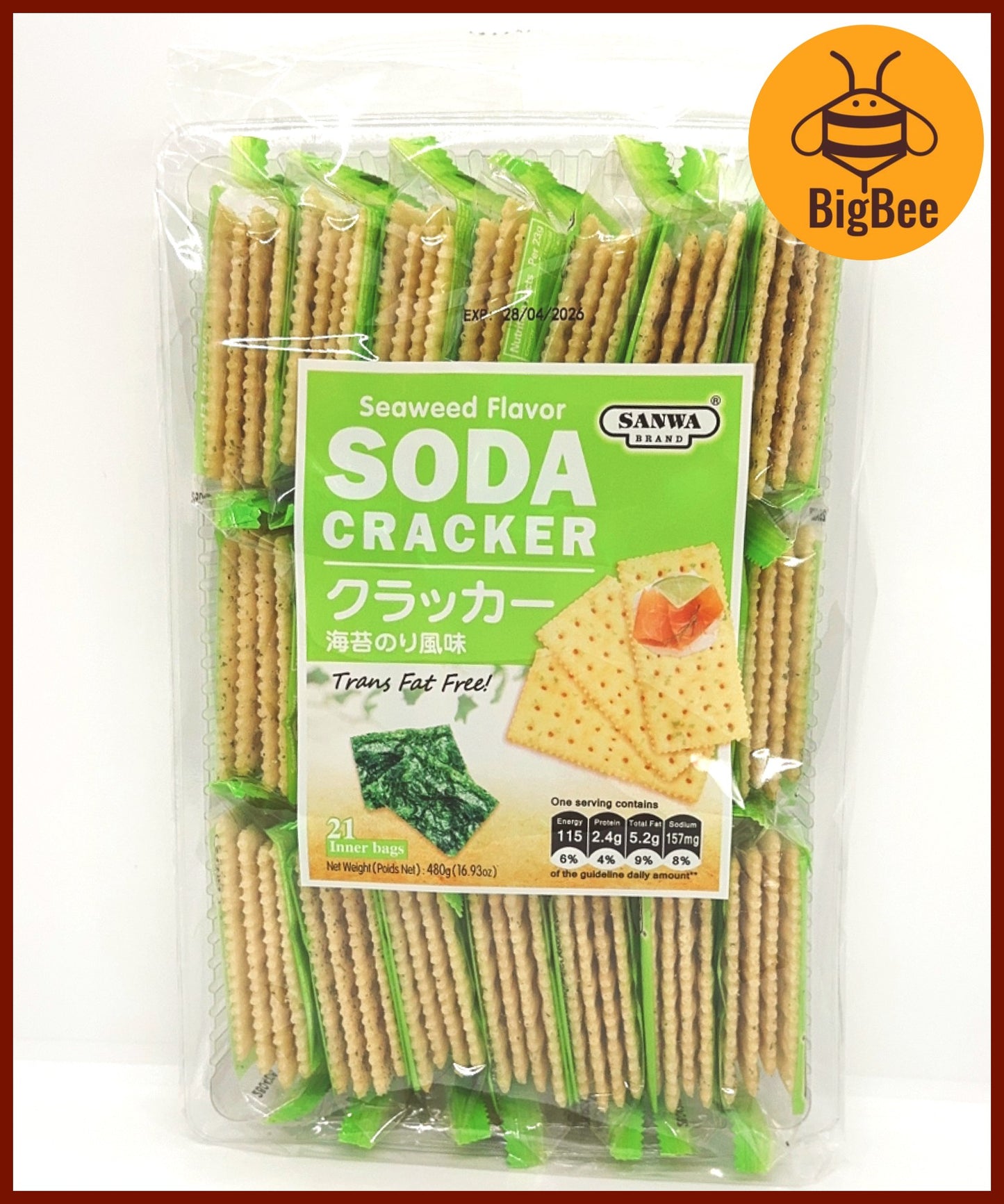 Sanwa Soda Cracker - 480g (21pkts) Saltine / Sesame / Grains / Seaweed / Tomato / Garlic flavor (Halal) Soda Crackers