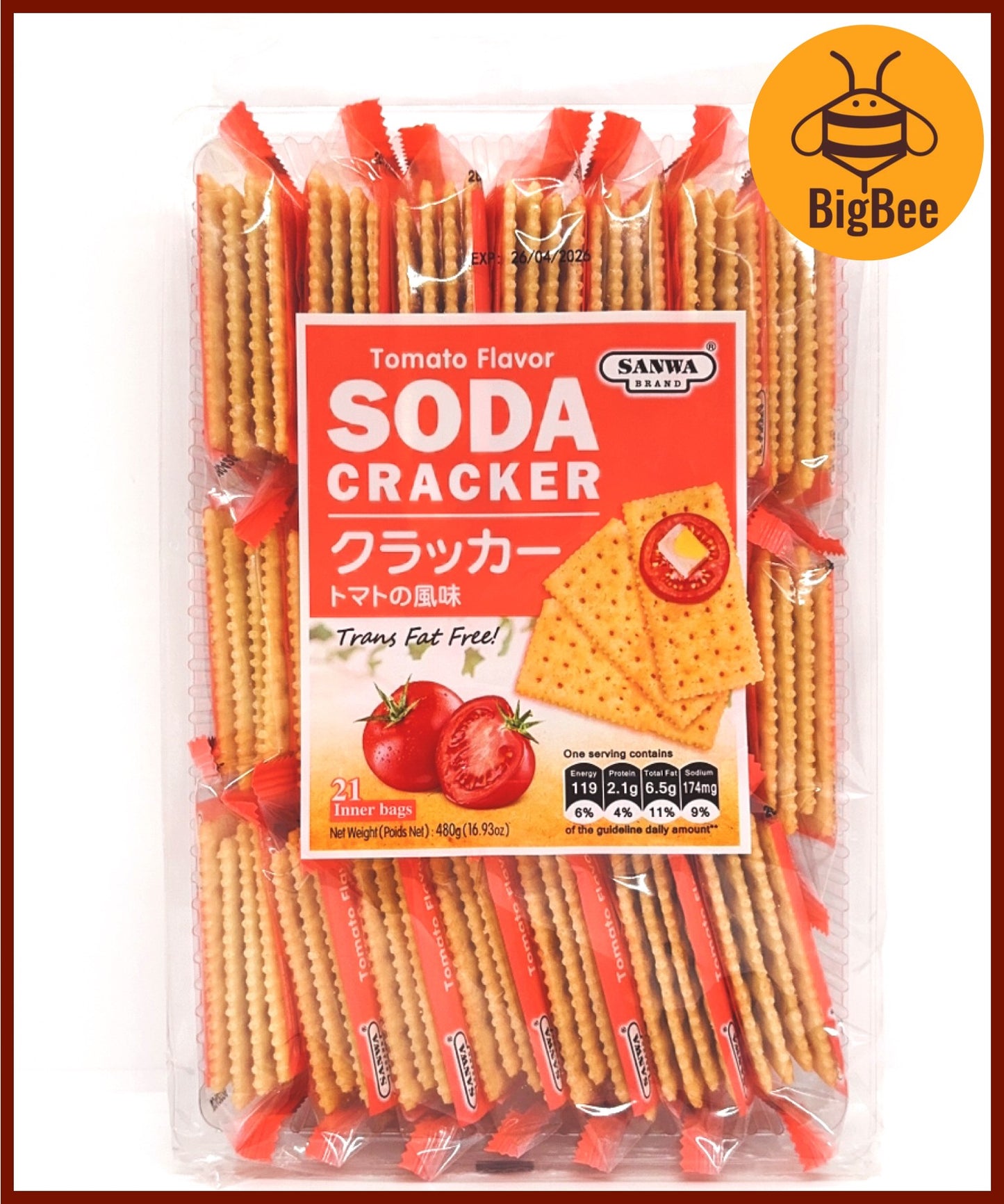 Sanwa Soda Cracker - 480g (21pkts) Saltine / Sesame / Grains / Seaweed / Tomato / Garlic flavor (Halal) Soda Crackers