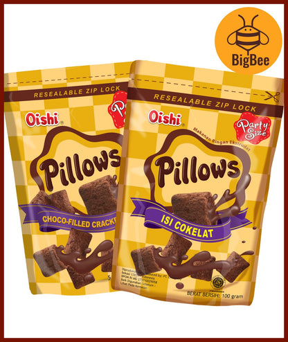 Oishi Pillows Chocolate Filled Crackers - 100g/pack Party Size, 6gx10pkts, 6gx20pkts, 12gx10pkts Family Packs (Halal)
