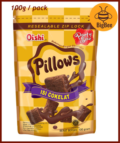 Oishi Pillows Chocolate Filled Crackers - 100g/pack Party Size, 6gx10pkts, 6gx20pkts, 12gx10pkts Family Packs (Halal)