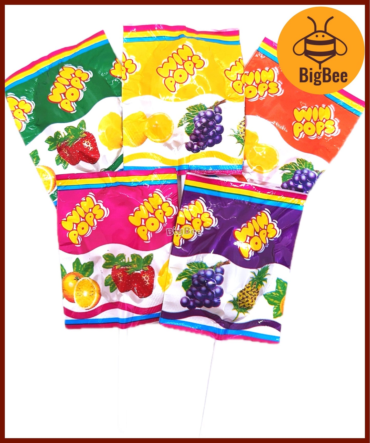 Win Pops Lollipop - 7g~ x 10pcs Assorted Flavours Strawberry Orange Pineapple Lemon Blackcurrant 晶晶棒 棒棒糖