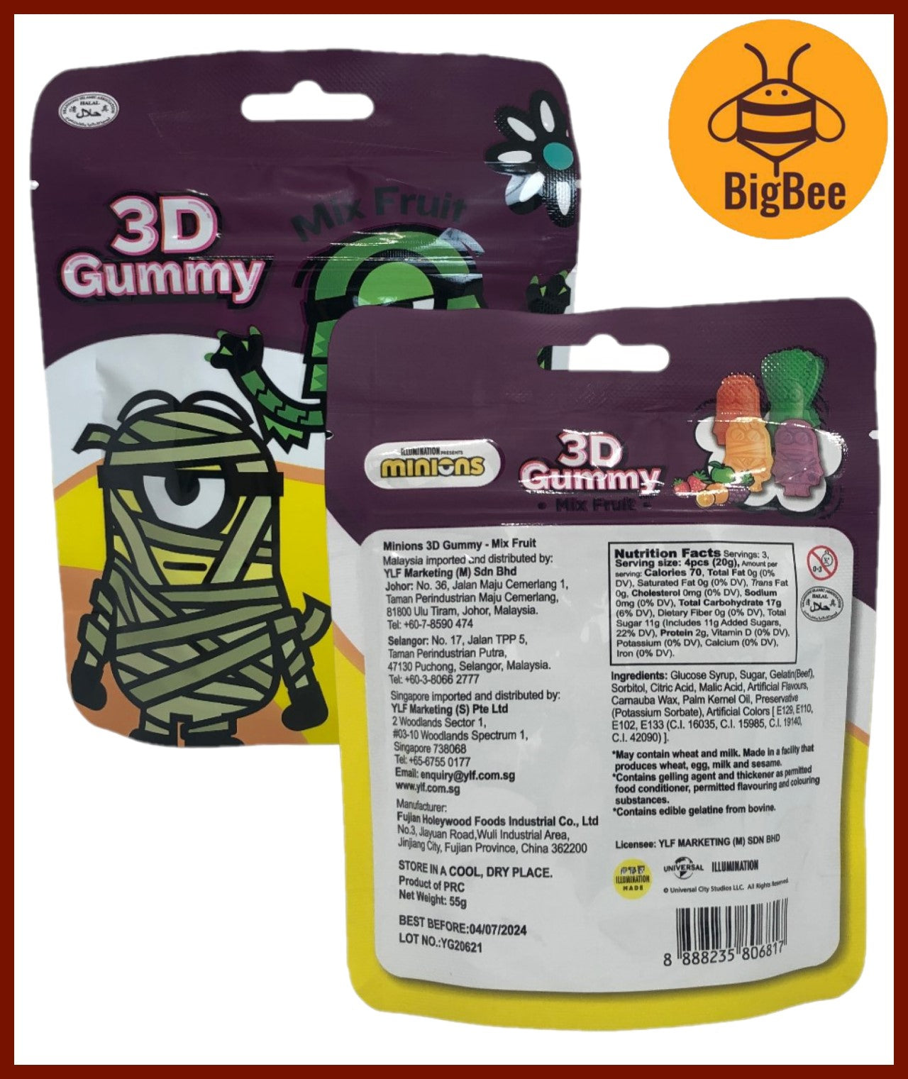 3D Gummy - 55g/pkt Mickey Mouse & Friends / Jurassic World / Minions 3D Gummy Mix Fruit Flavour