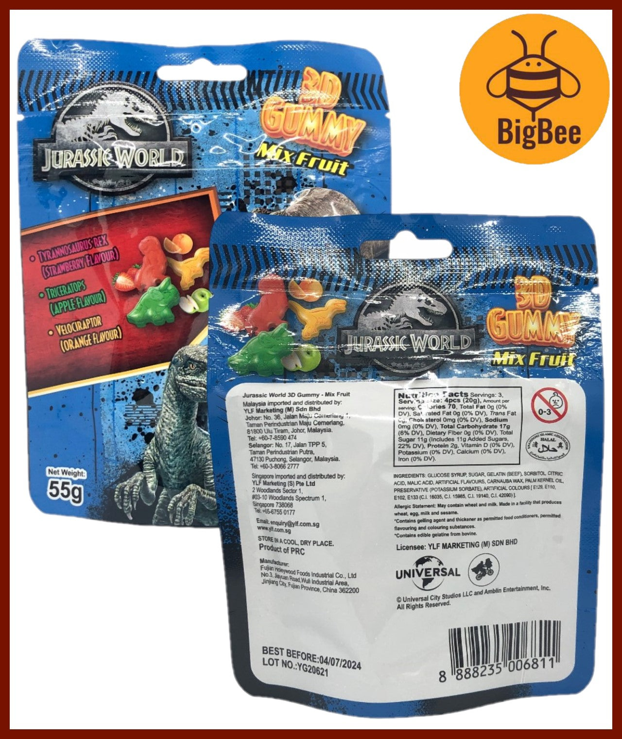 3D Gummy - 55g/pkt Mickey Mouse & Friends / Jurassic World / Minions 3D Gummy Mix Fruit Flavour