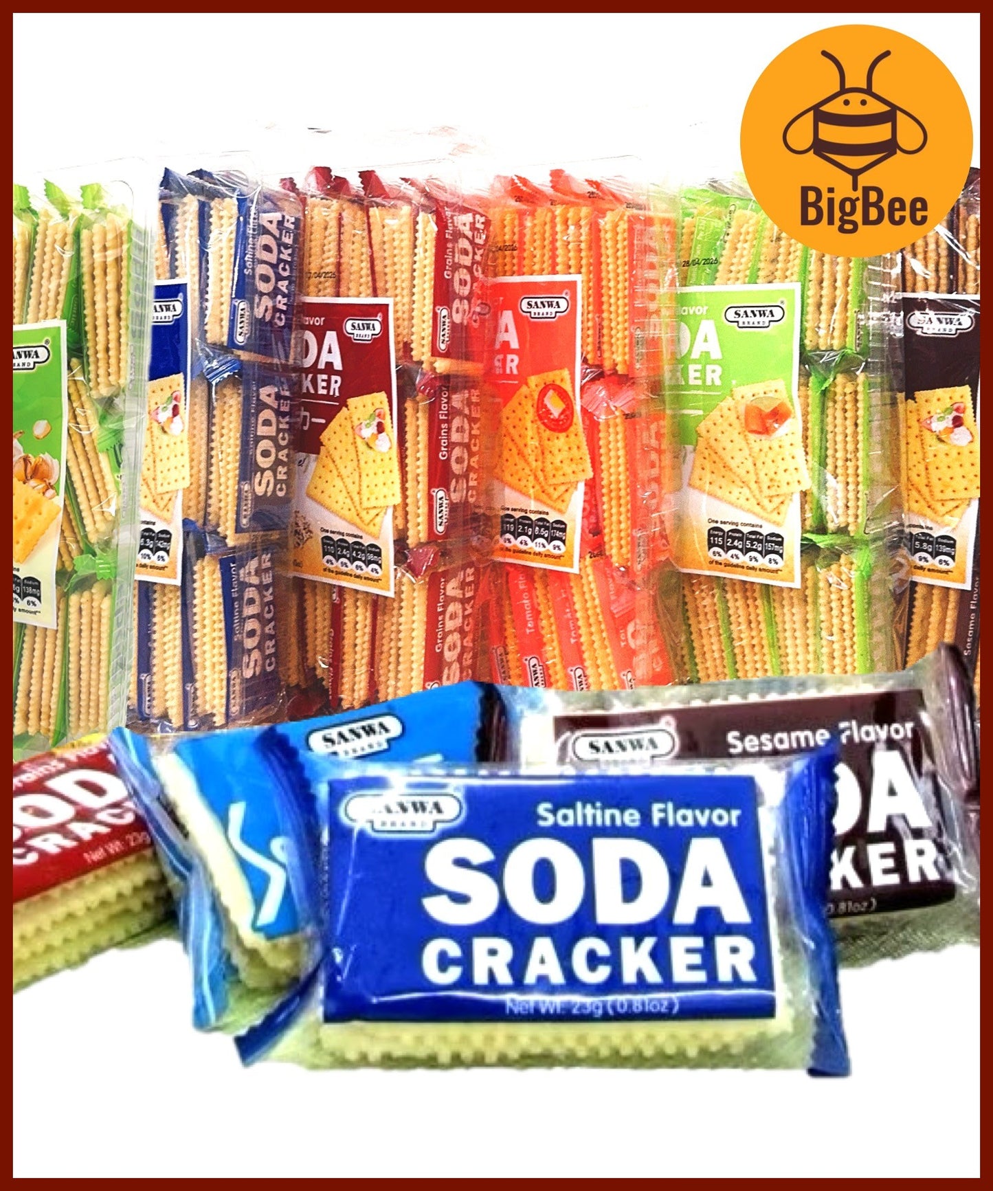 Sanwa Soda Cracker - 480g (21pkts) Saltine / Sesame / Grains / Seaweed / Tomato / Garlic flavor (Halal) Soda Crackers