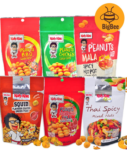 Koh-Kae-65g/pkt Peanuts Chicken/ BBQ /Peanuts Mala/Peanuts Sriracha Chilli Coated Thai Spicy Mixed Nuts Squid Green Peas