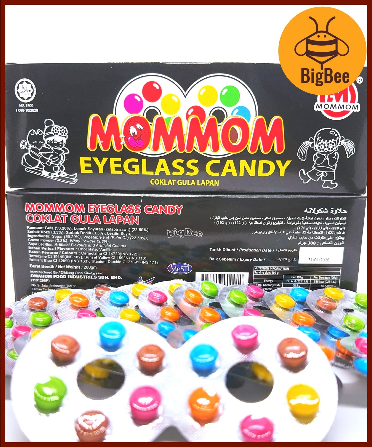 Mommom Chocolate Candy - 7g x 10's EyeGlass / 12g x 6's Bangle Old School Chocolate Snack