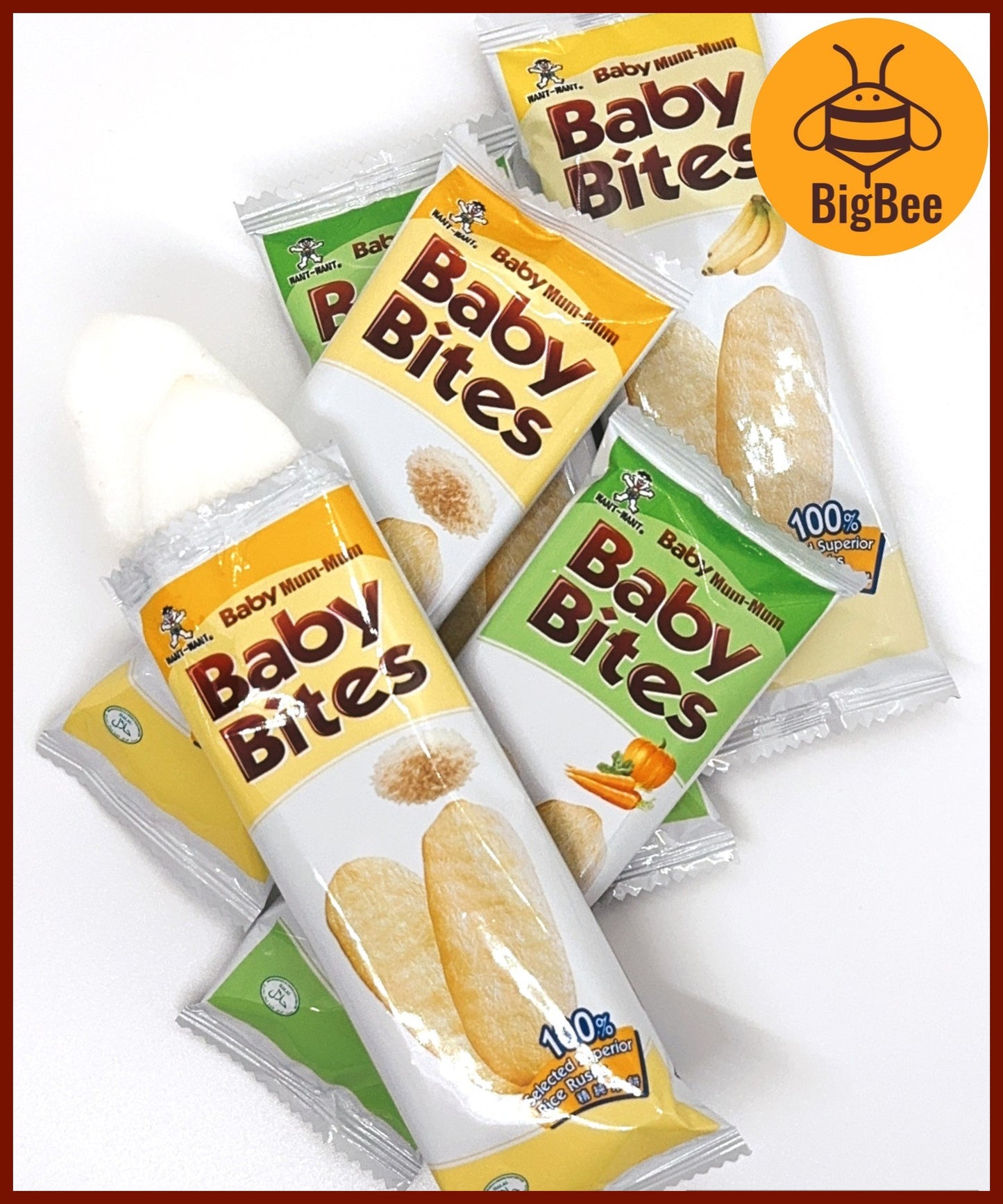 Baby Bites Rice Rusks - 50g/box (Halal) Original, Apple, Banana, Carrot, Vegetable, Baby Food, Want Want Baby Mum-Mum