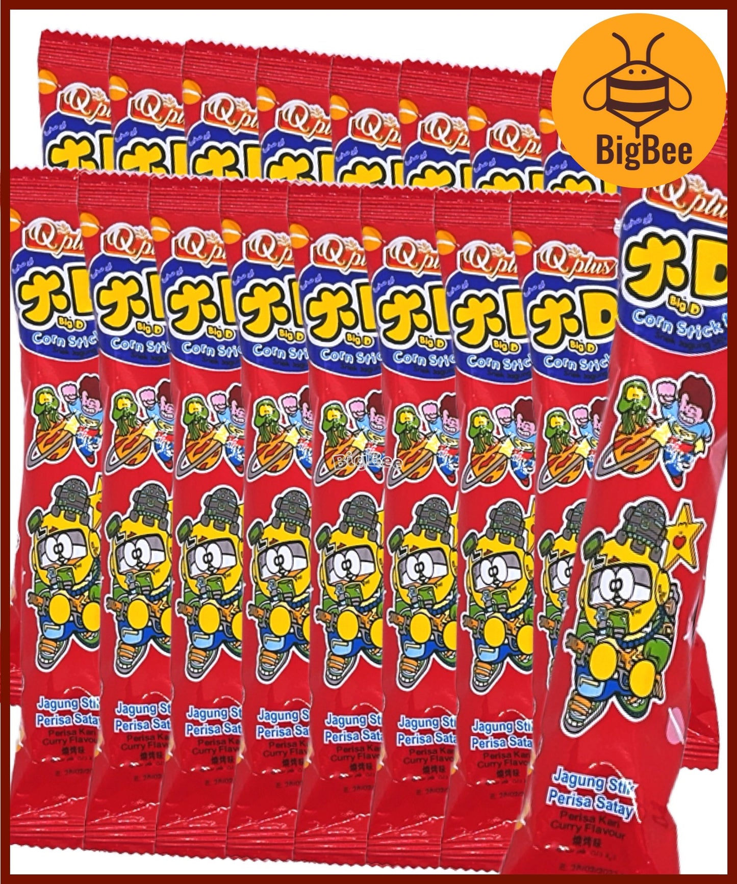Q Plus Big D Corn Stick - 6g x 20pkts (Halal) Jagung Stik Perisa Satay Kari Curry Flavour BBQ Taste 大D棒 Corn Snack Old School Chips