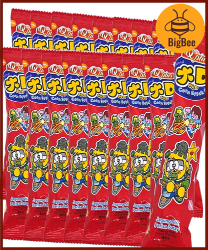 Q Plus Big D Corn Stick - 6g x 20pkts (Halal) Jagung Stik Perisa Satay Kari Curry Flavour BBQ Taste 大D棒 Corn Snack Old School Chips