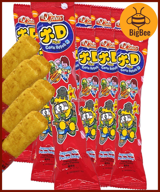 Q Plus Big D Corn Stick - 6g x 20pkts (Halal) Jagung Stik Perisa Satay Kari Curry Flavour BBQ Taste 大D棒 Corn Snack Old School Chips