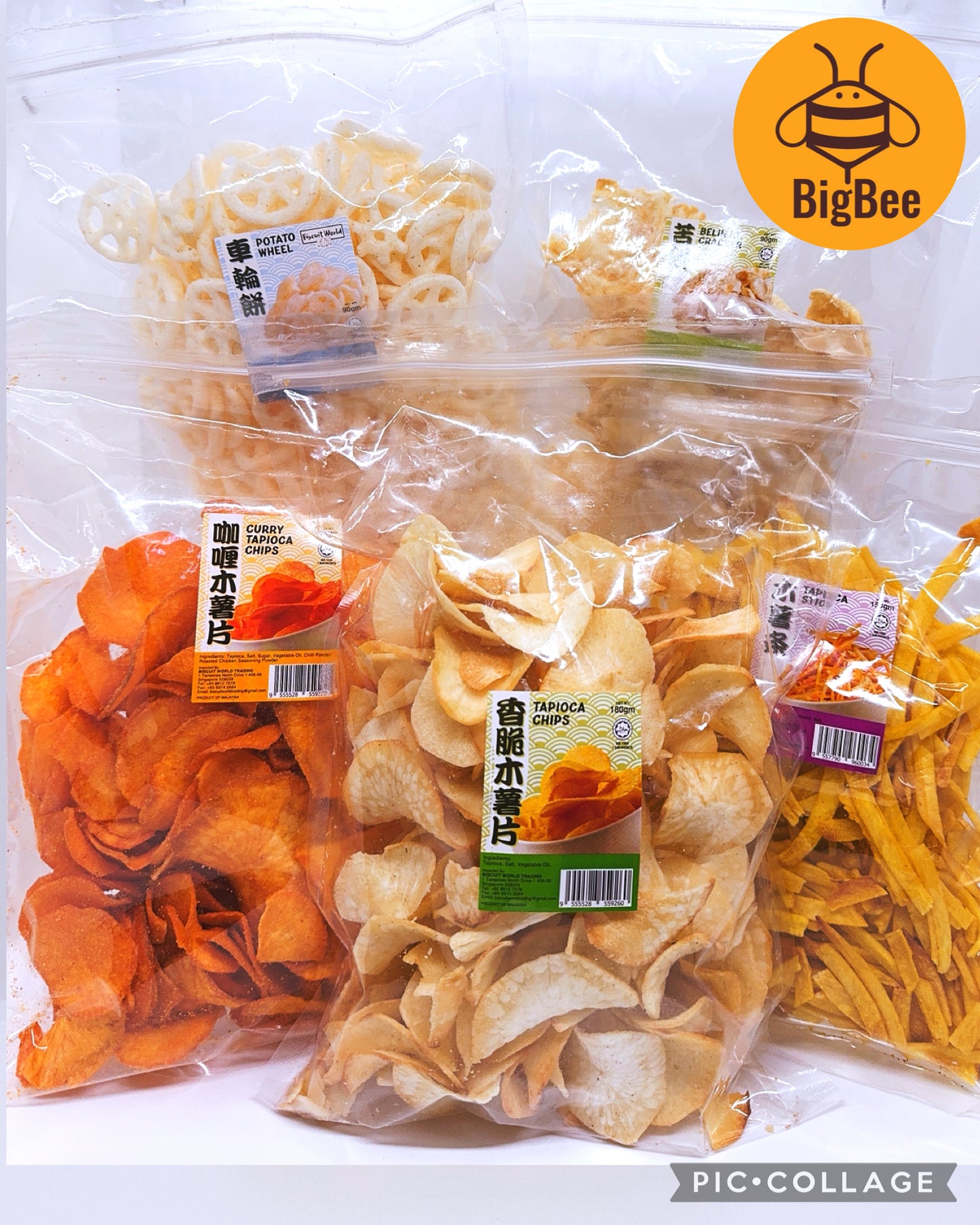 Crackers / Chips - 90g - 180g (Halal) Traditional Snacks Tapioca Stick Belinjo Crackers Potato Wheel Curry Tapioca Chips