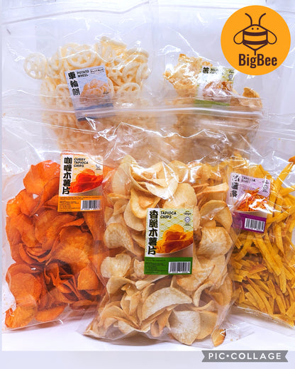 Crackers / Chips - 90g - 180g (Halal) Traditional Snacks Tapioca Stick Belinjo Crackers Potato Wheel Curry Tapioca Chips