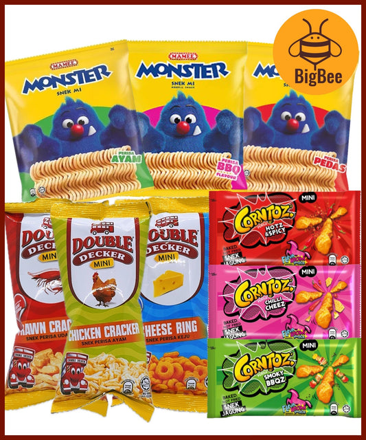 [Bundle 10pkts] Mini Corntoz / Mamee Monster Noodles / Mini Double Decker Chili Cheez Hotz Spicy BBQ Chicken Prawn Chees